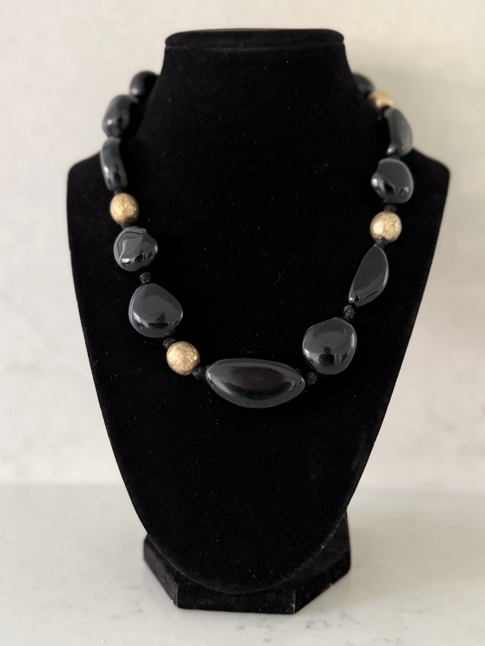 Vintage Black and Gold Beaded Statement Necklace - Women Jewelry